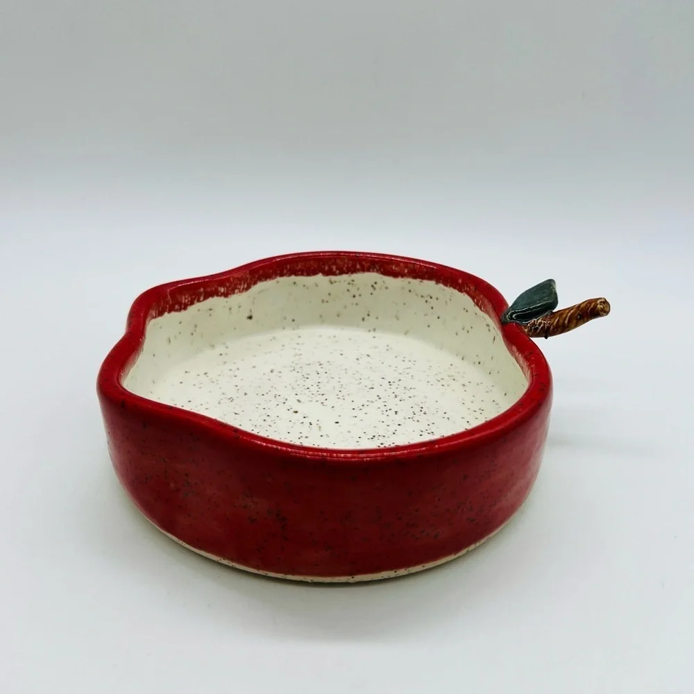Red Apple-Shaped Ceramic Bowl Pottery 6” X 2” NWOT